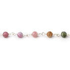 4mm Multi Color Tourmaline Micro Faceted Rounds on Silver Plated Chain - Beadsofcambay.com