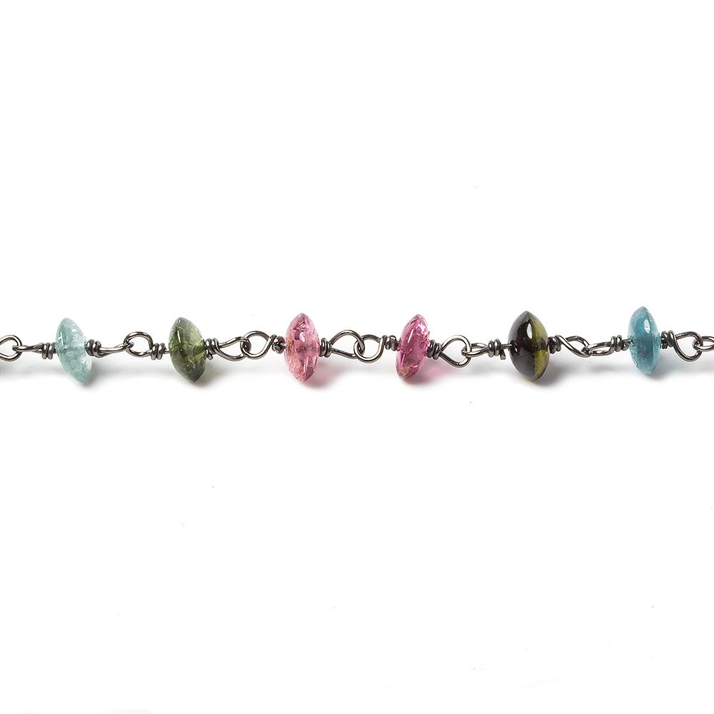 4mm Multi Color Tourmaline plain rondelle Oxidized Silver Chain by the foot 38 pieces - Beadsofcambay.com