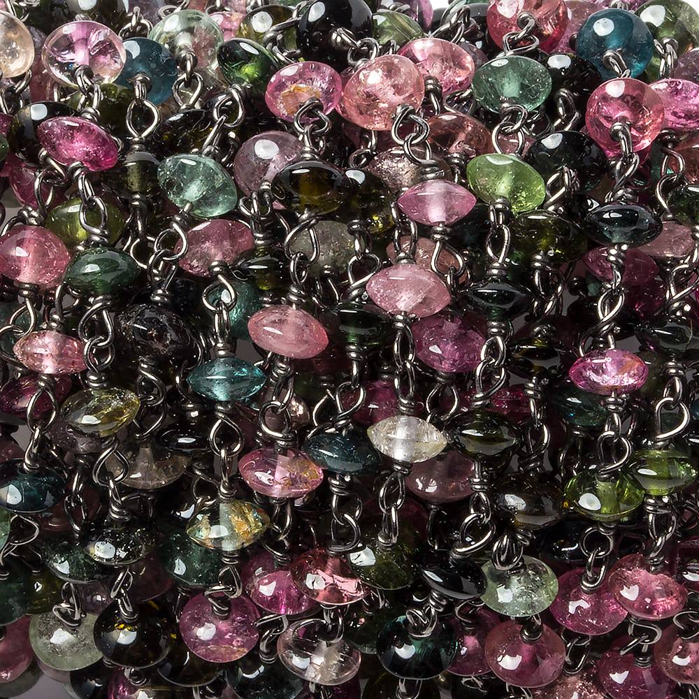 4mm Multi Color Tourmaline plain rondelle Oxidized Silver Chain by the foot 38 pieces - Beadsofcambay.com