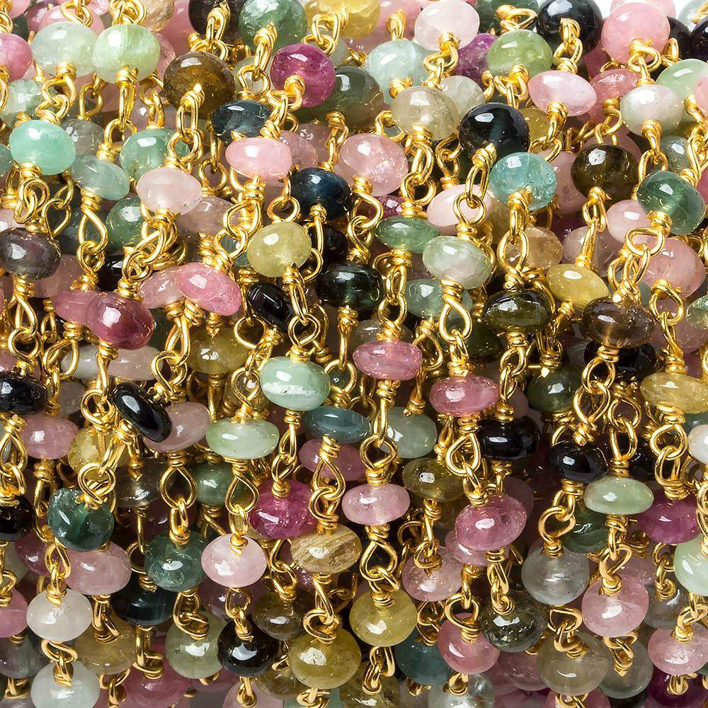 4mm Multi Color Tourmaline plain rondelle Vermeil Chain by the foot 38 pieces - Beadsofcambay.com