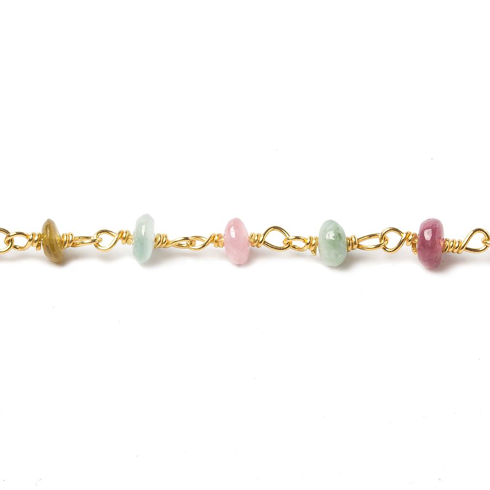 4mm Multi Color Tourmaline plain rondelle Vermeil Chain by the foot 38 pieces - Beadsofcambay.com