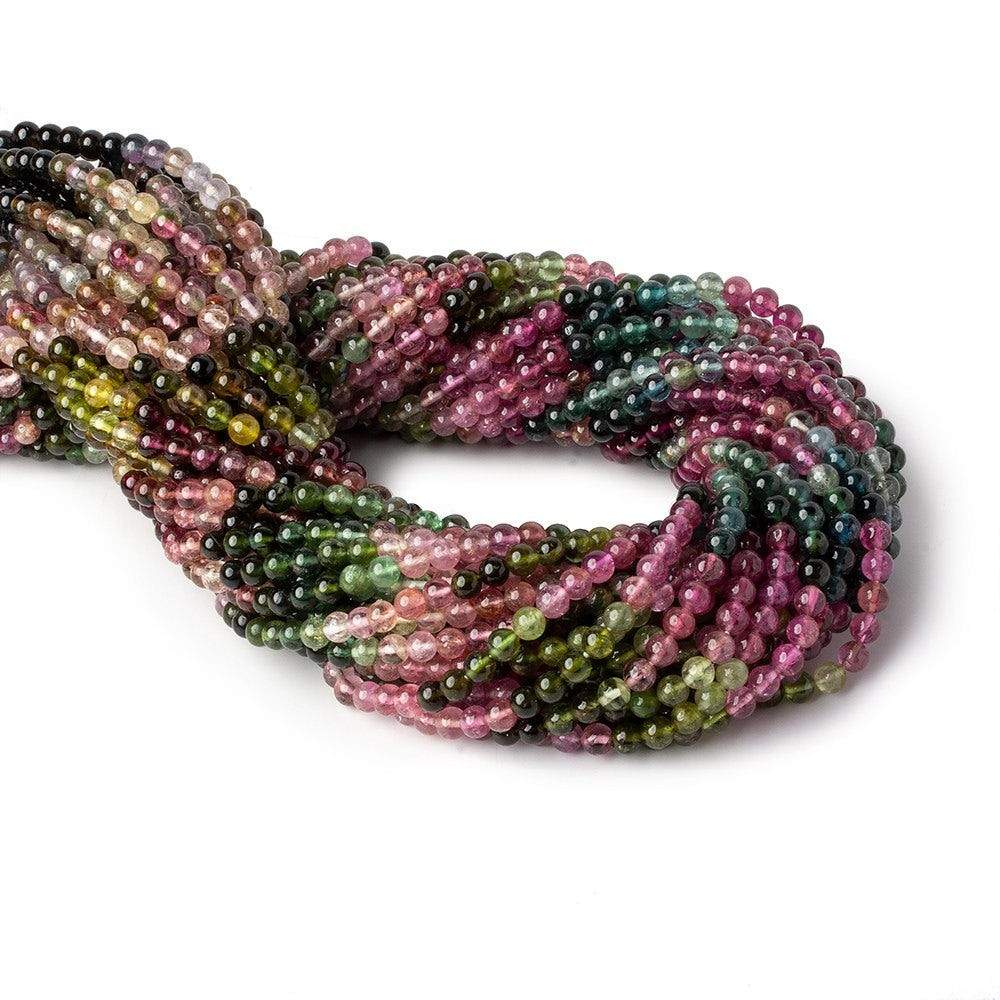 4mm Multi Color Tourmaline Plain Round Beads 16 inch 105 pcs AA - Beadsofcambay.com