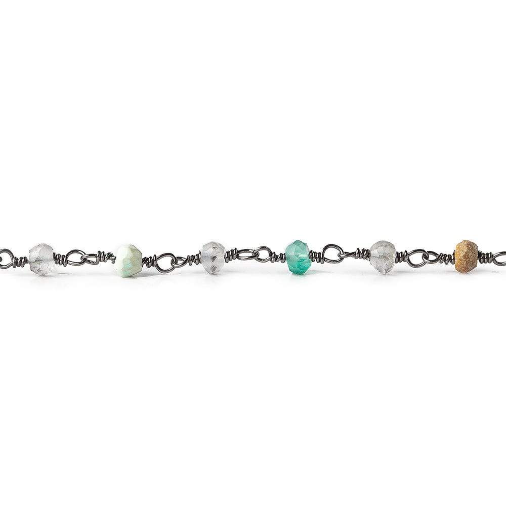 4mm Multi Gemstone Black Gold plated Chain by the foot - Beadsofcambay.com