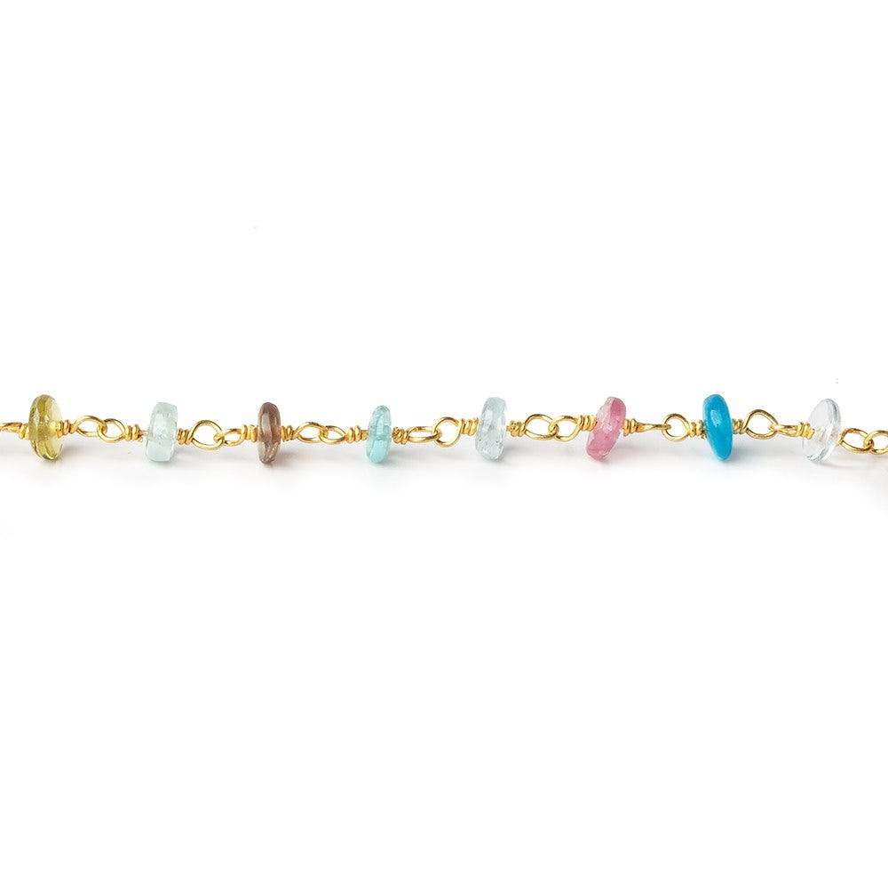 4mm Multi Gemstone Gold plated Chain by the foot - Beadsofcambay.com