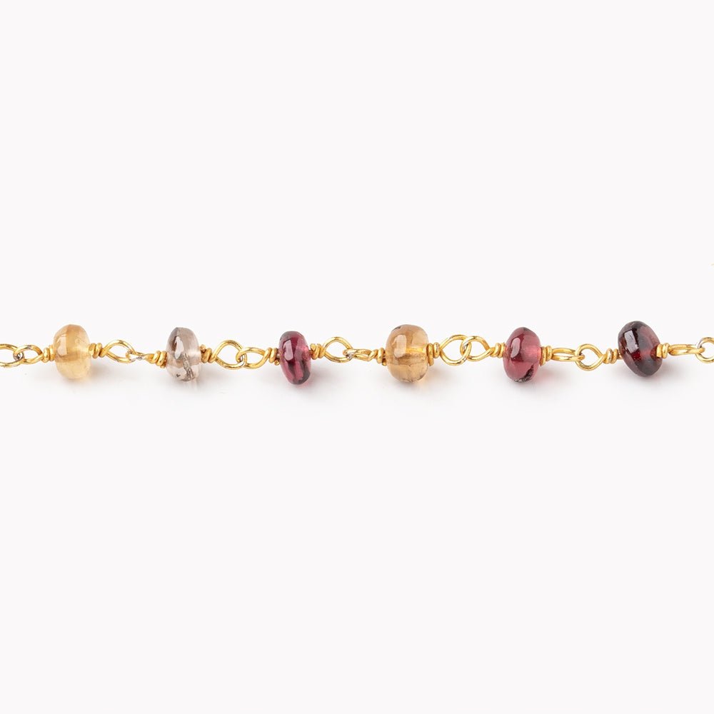 4mm Multi Gemstone Plain Rondelle Beads on Vermeil Chain - Beadsofcambay.com
