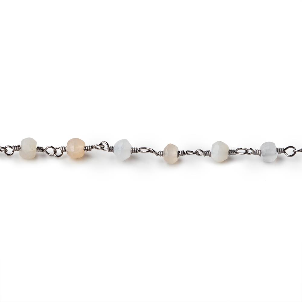 4mm Multi Moonstone Faceted Rondelles on Black Gold Plated Chain by the Foot - Beadsofcambay.com