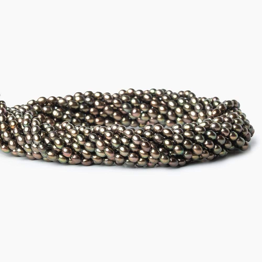 4mm Mushroom Green Straight Drilled Oval Freshwater Pearls, 15 inch, 90 pieces - Beadsofcambay.com