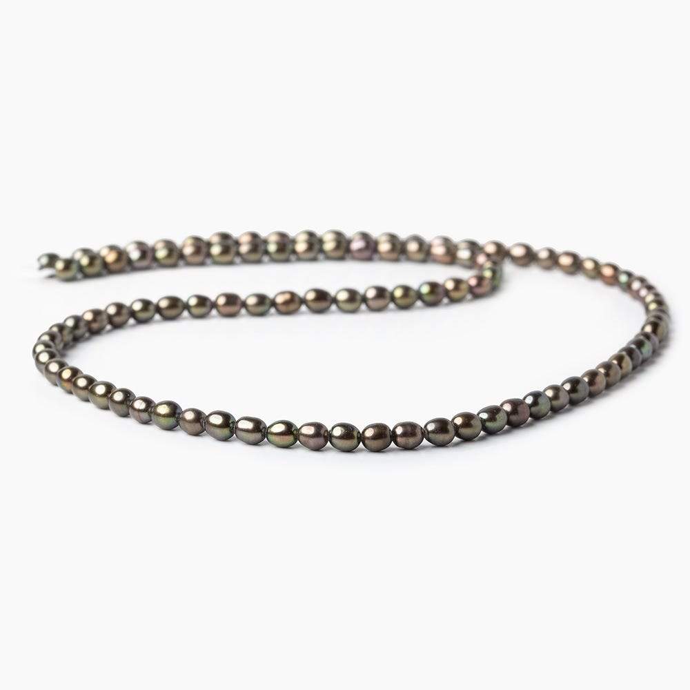 4mm Mushroom Green Straight Drilled Oval Freshwater Pearls, 15 inch, 90 pieces - Beadsofcambay.com