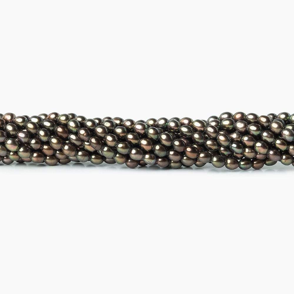 4mm Mushroom Green Straight Drilled Oval Freshwater Pearls, 15 inch, 90 pieces - Beadsofcambay.com