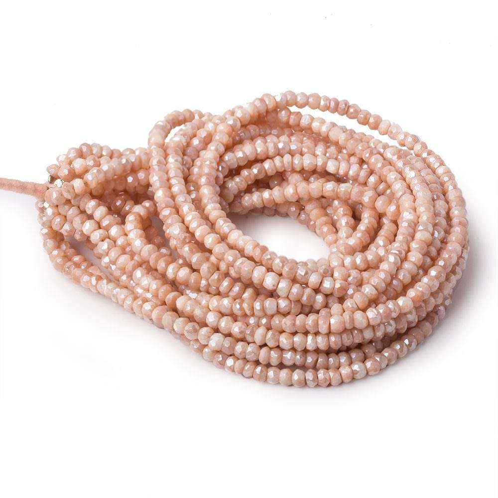 4mm Mystic Angel Skin Peach Moonstone faceted rondelles 16 inch 135 beads - Beadsofcambay.com