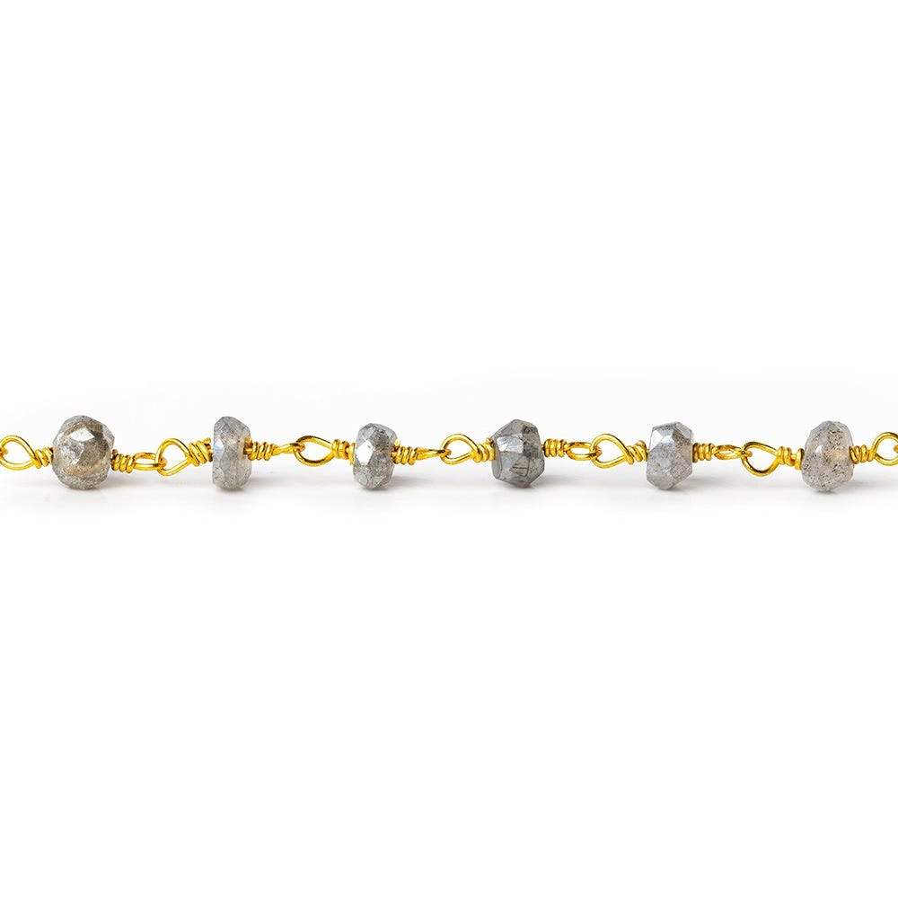 4mm Mystic Labradorite faceted round Gold plated Chain by the foot 37 pcs - Beadsofcambay.com