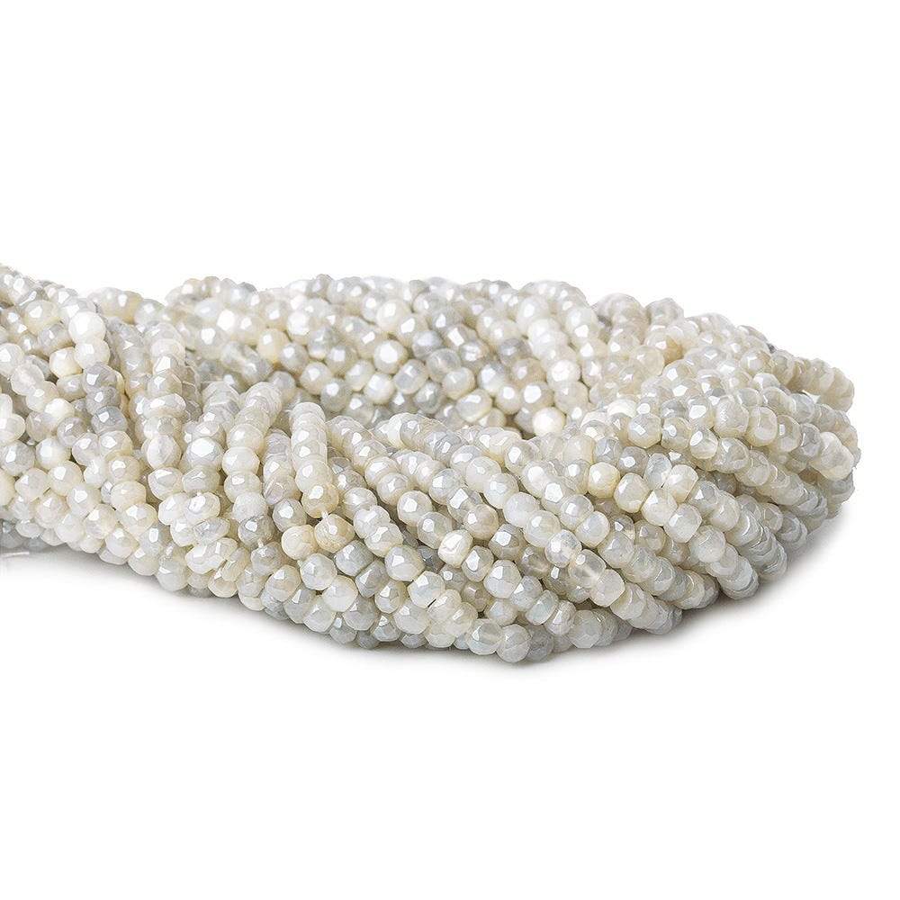 4mm Mystic Off White & Grey Moonstone faceted rondelle beads 13 inch 100 pieces - Beadsofcambay.com