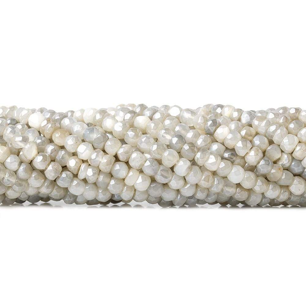 4mm Mystic Off White & Grey Moonstone faceted rondelle beads 13 inch 100 pieces - Beadsofcambay.com