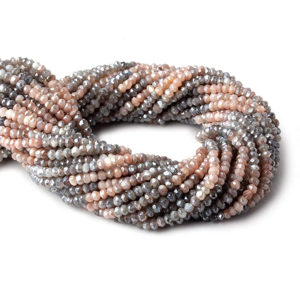 4mm Mystic Peach & Grey Moonstone faceted rondelle beads 13 inch 119 pieces - Beadsofcambay.com
