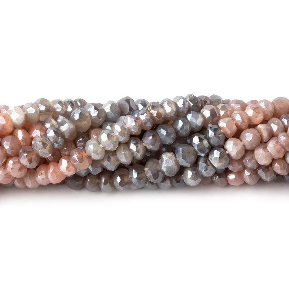 4mm Mystic Peach & Grey Moonstone faceted rondelle beads 13 inch 119 pieces - Beadsofcambay.com