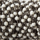 4mm Off White Bone rounds Oxidized Silver Cap and Chain by the foot 24pcs - Beadsofcambay.com