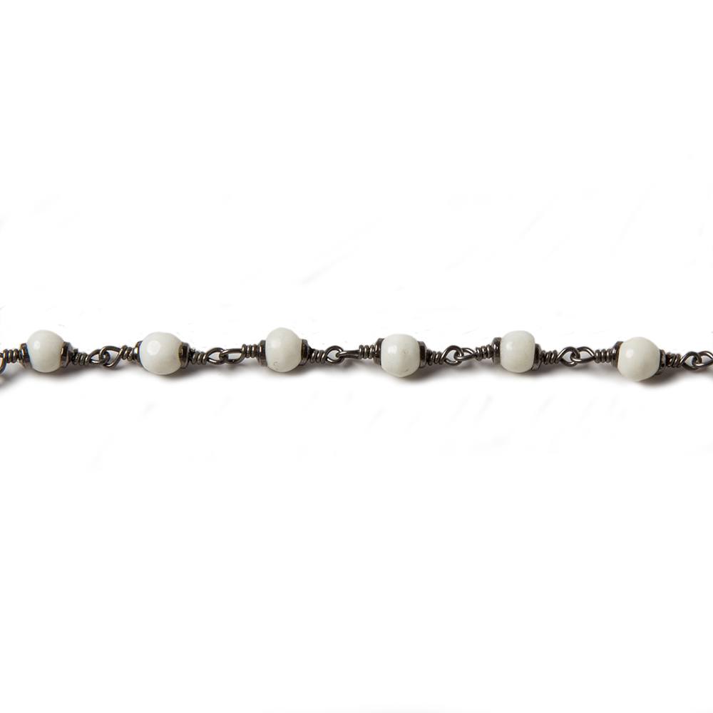 4mm Off White Bone rounds Oxidized Silver Cap and Chain by the foot 24pcs - Beadsofcambay.com