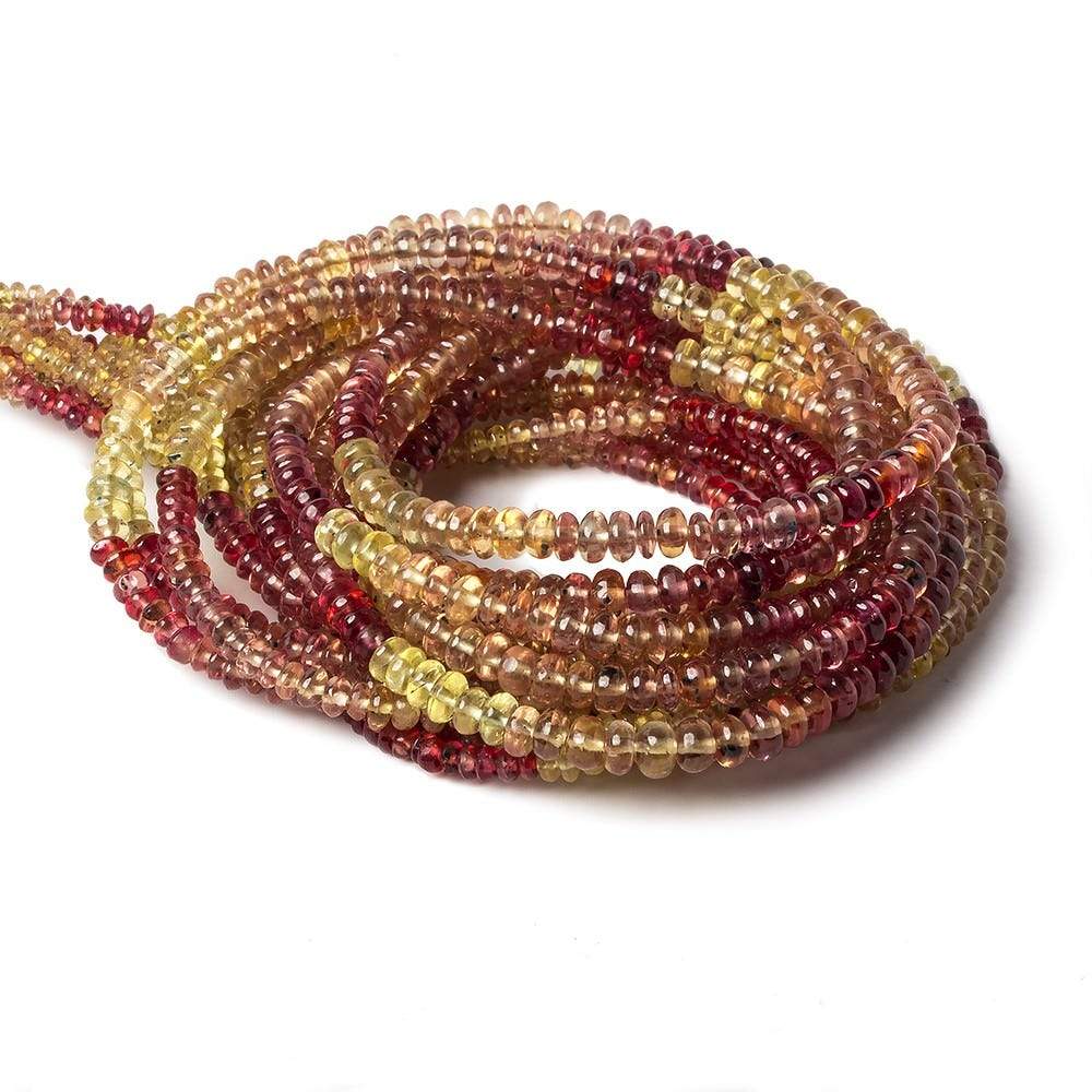 4mm Orange and Yellow Sapphire Plain Rondelle Beads 18 inch 200 pieces - Beadsofcambay.com