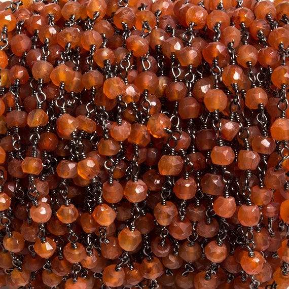 4mm Orange Chalcedony faceted rondelle Black Gold Chain by the foot 34 pieces - Beadsofcambay.com