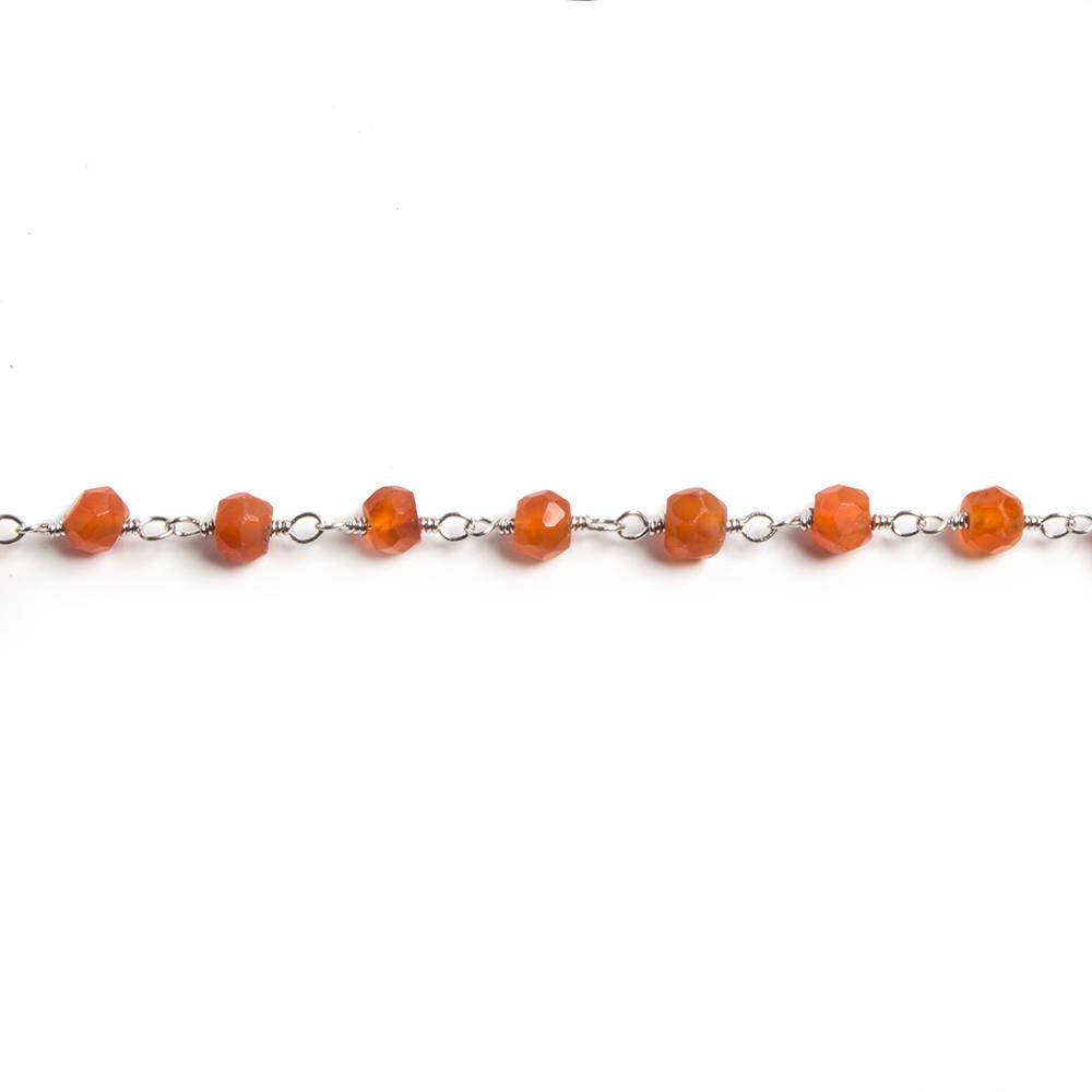4mm Orange Chalcedony faceted rondelle Silver Chain by the foot 34 pieces - Beadsofcambay.com
