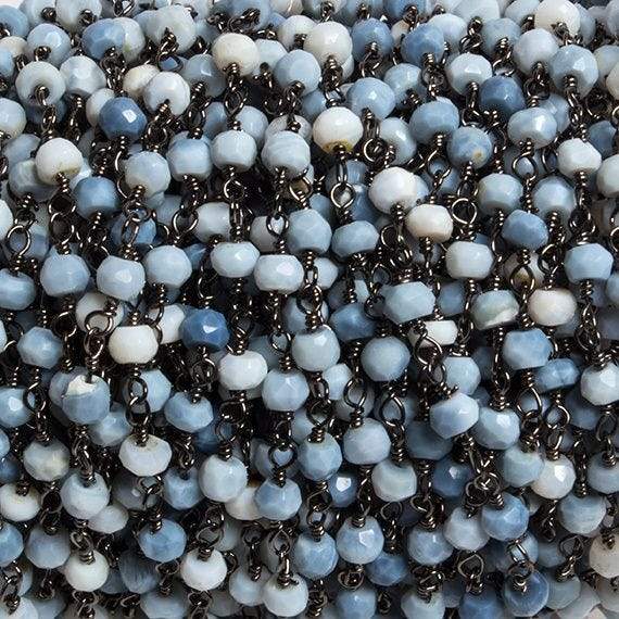 4mm Owyhee Denim Blue Opal faceted rondelle Black Gold Chain by the foot 34 pieces - Beadsofcambay.com