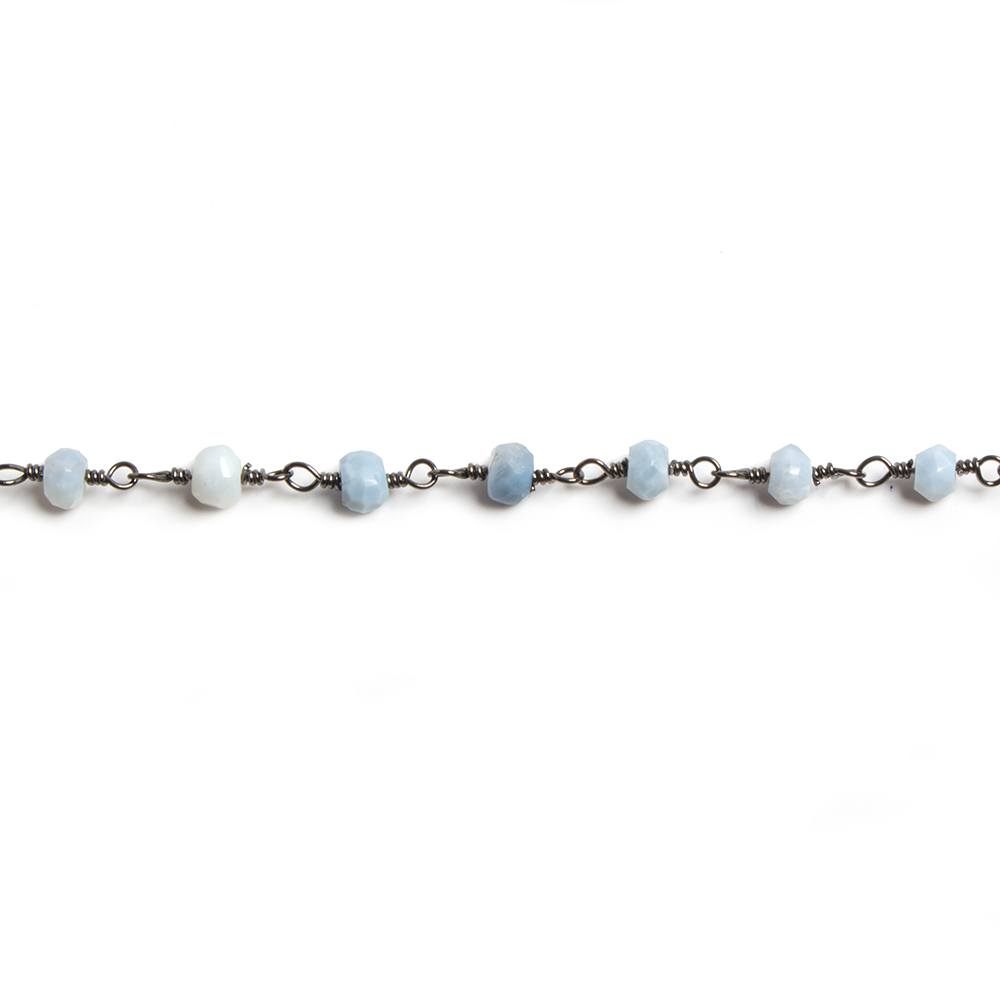 4mm Owyhee Denim Blue Opal faceted rondelle Black Gold Chain by the foot 34 pieces - Beadsofcambay.com