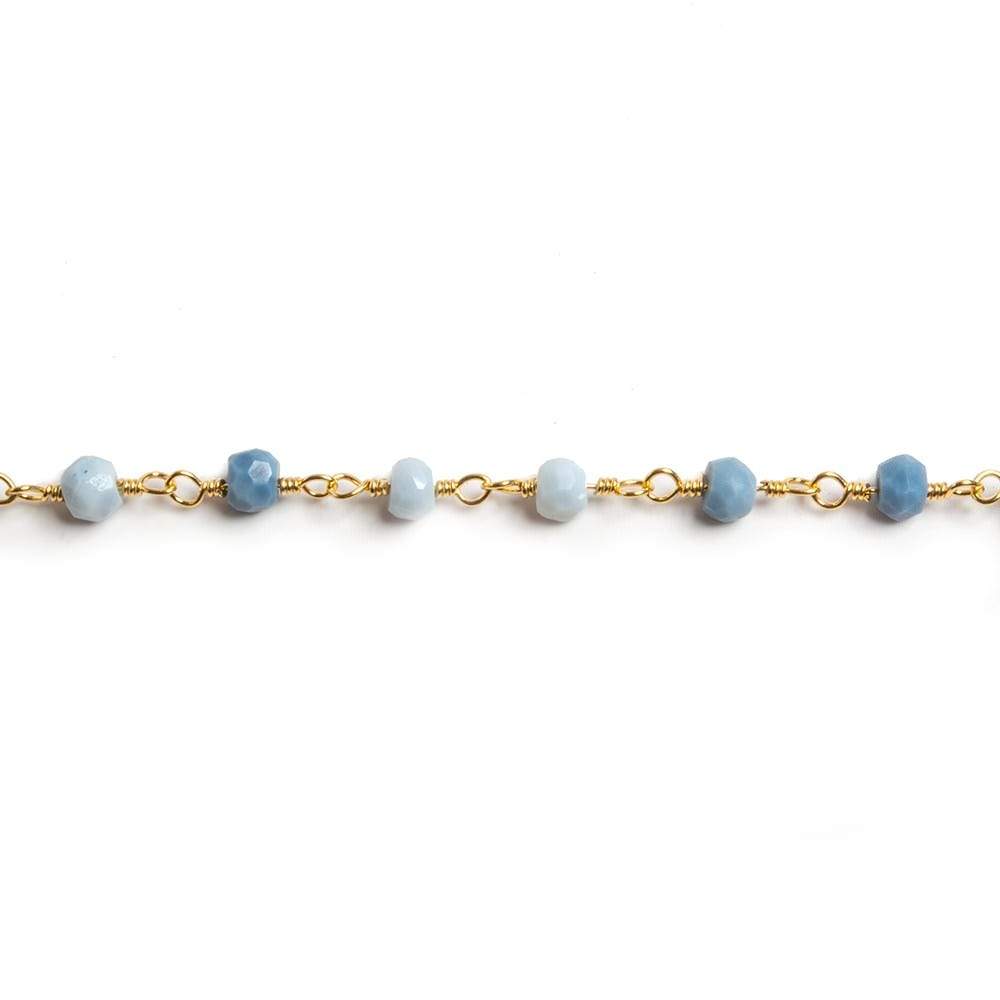 4mm Owyhee Denim Blue Opal faceted rondelle Gold Chain by the foot 34 pieces - Beadsofcambay.com