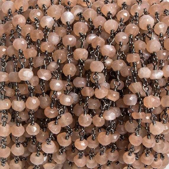 4mm Peach Moonstone faceted rondelle Black Gold Chain by the foot 34 pieces - Beadsofcambay.com
