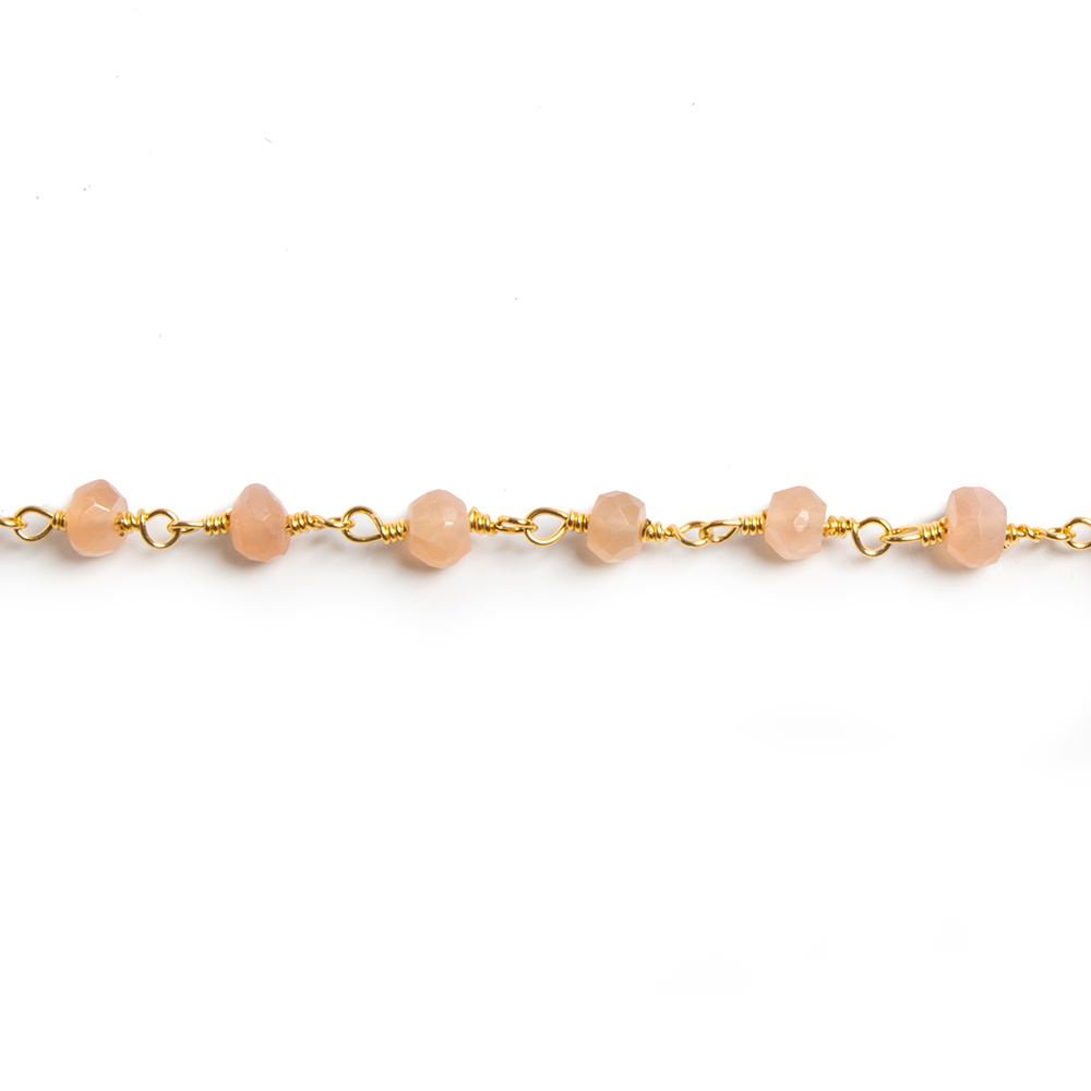4mm Peach Moonstone faceted rondelle Gold Chain by the foot 34 pieces - Beadsofcambay.com