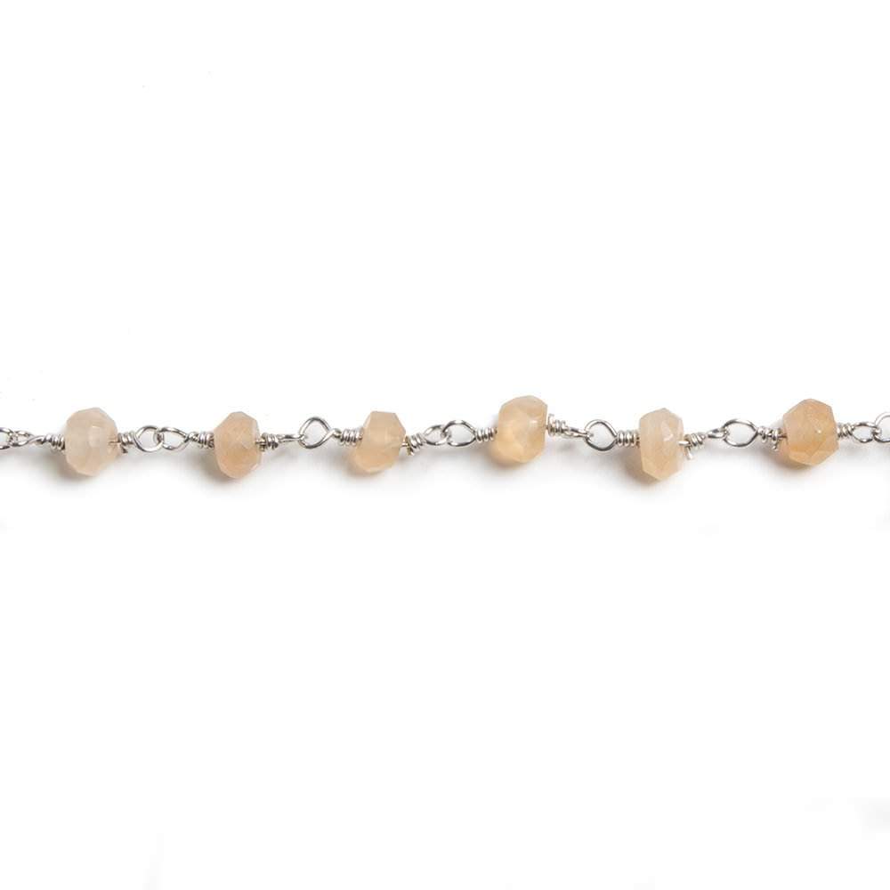 4mm Peach Moonstone faceted rondelle Silver Chain by the foot 34 pieces - Beadsofcambay.com