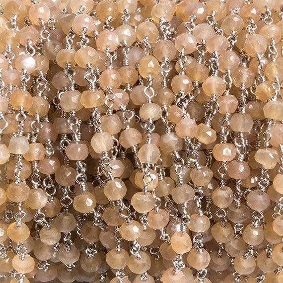 4mm Peach Moonstone faceted rondelle Silver Chain by the foot 34 pieces - Beadsofcambay.com