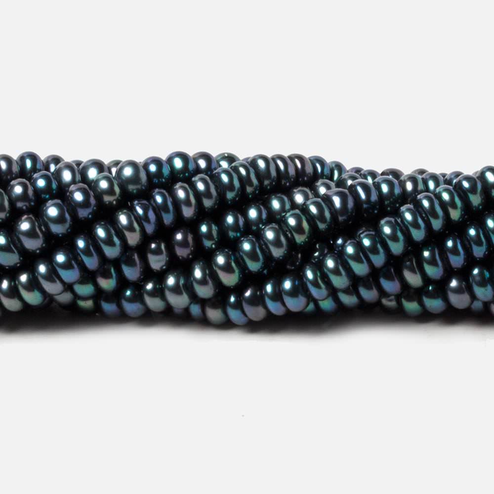 4mm Peacock Teal Center Drilled Button Freshwater Pearls 15 inch 149 pieces - Beadsofcambay.com