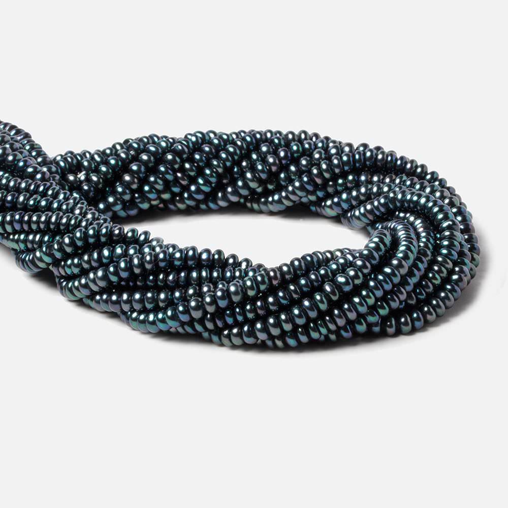 4mm Peacock Teal Center Drilled Button Freshwater Pearls 15 inch 149 pieces - Beadsofcambay.com