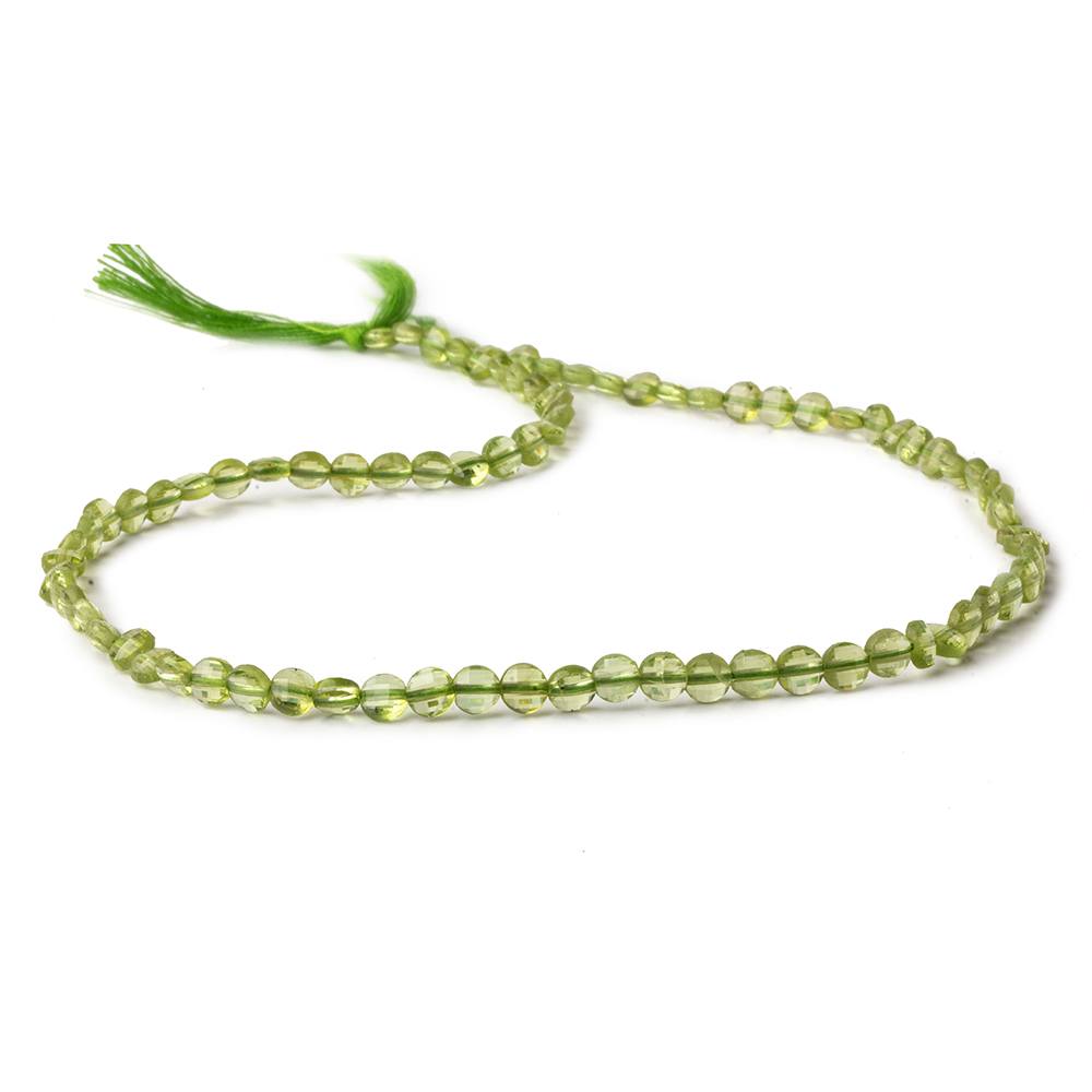4mm Peridot checkerboard calibrated faceted coins 12.5 inch 85 beads AAA - Beadsofcambay.com