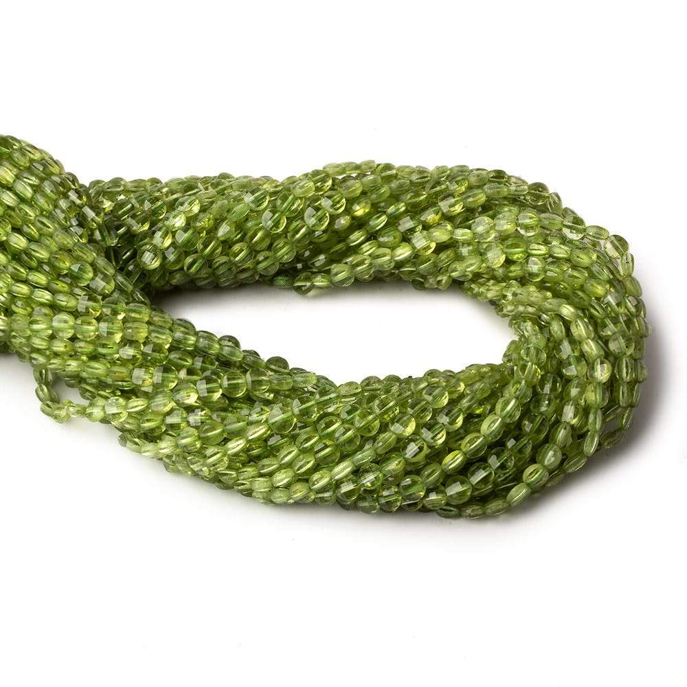 4mm Peridot checkerboard calibrated faceted coins 12.5 inch 85 beads AAA - Beadsofcambay.com