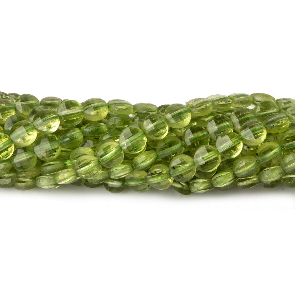 4mm Peridot checkerboard calibrated faceted coins 12.5 inch 85 beads AAA - Beadsofcambay.com
