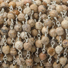 4mm Picture Jasper faceted rounds Silver Plated Wire Wrapped Chain - Beadsofcambay.com