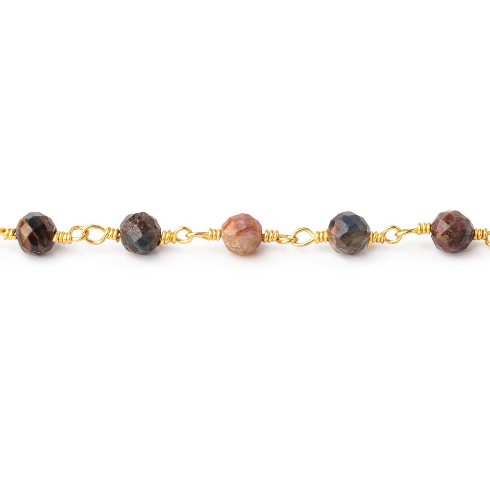 4mm Pietersite Micro Faceted Rounds on Gold Plated Chain - Beadsofcambay.com