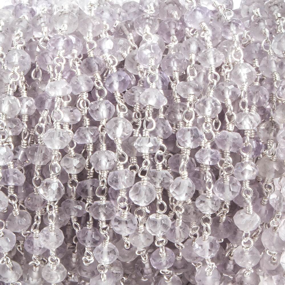 4mm Pink Amethyst faceted rondelle Silver plated Chain by the foot 39 pieces - Beadsofcambay.com