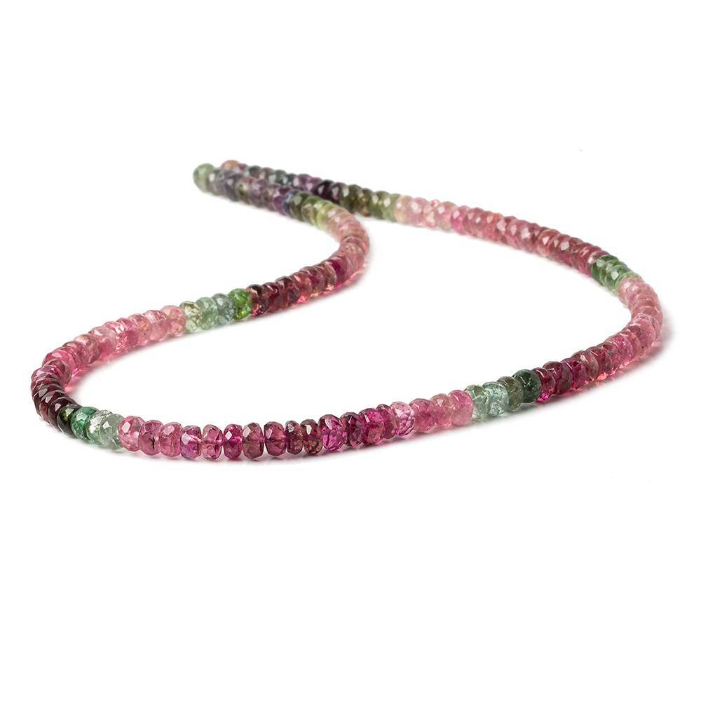 4mm Pink and Green Tourmaline Faceted Rondelle Beads 14 inch 130 pcs - Beadsofcambay.com