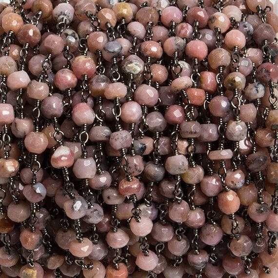 4mm Pink Peruvian Opal faceted rondelle Black Gold Chain by the foot 34 pieces - Beadsofcambay.com