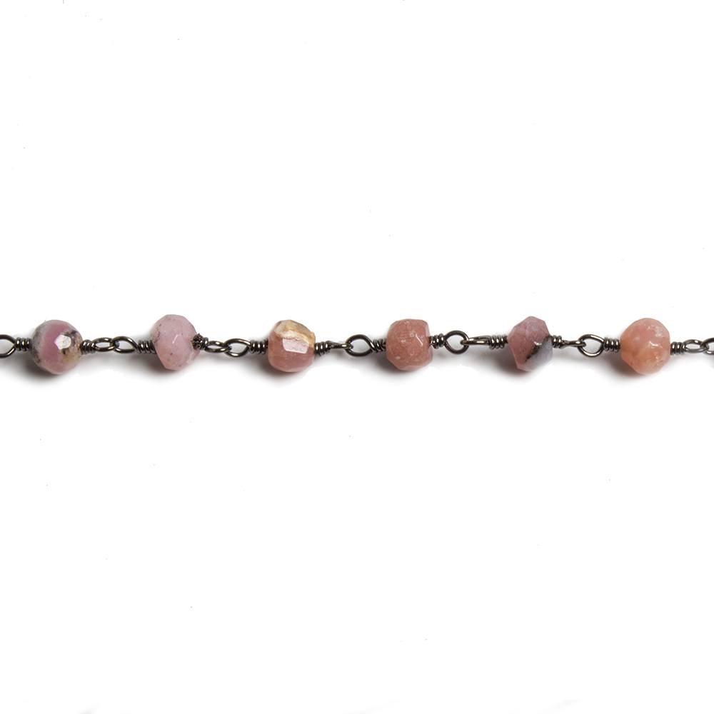 4mm Pink Peruvian Opal faceted rondelle Black Gold Chain by the foot 34 pieces - Beadsofcambay.com