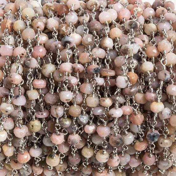 4mm Pink Peruvian Opal faceted rondelle Silver Chain by the foot 34 pieces - Beadsofcambay.com