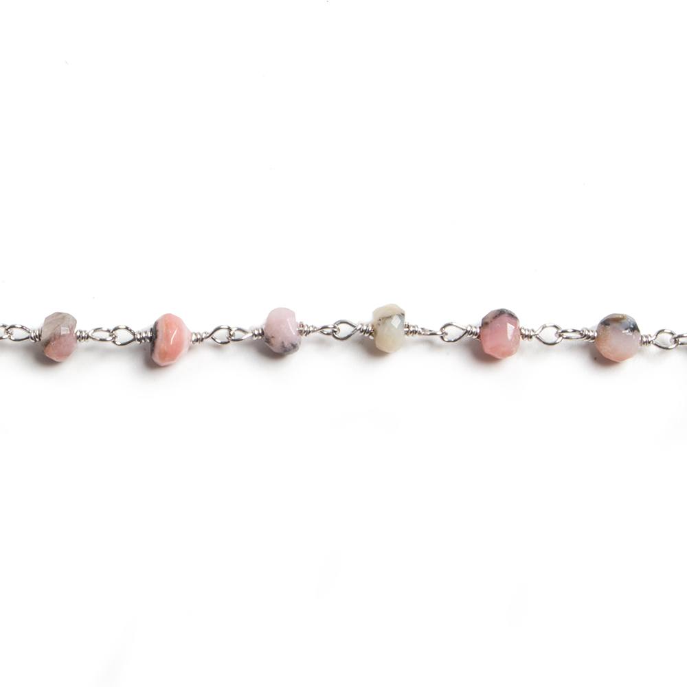 4mm Pink Peruvian Opal faceted rondelle Silver Chain by the foot 34 pieces - Beadsofcambay.com