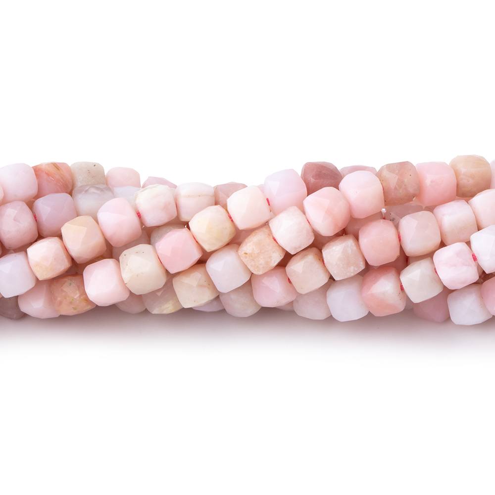 4mm Pink Peruvian Opal Micro Faceted Cube Beads 12 inch 75 pieces - Beadsofcambay.com