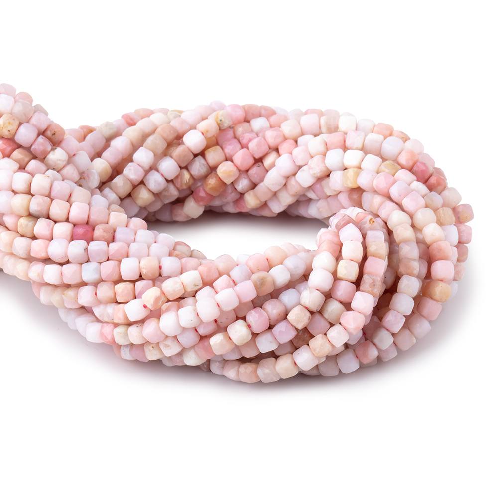 4mm Pink Peruvian Opal Micro Faceted Cube Beads 12 inch 75 pieces - Beadsofcambay.com