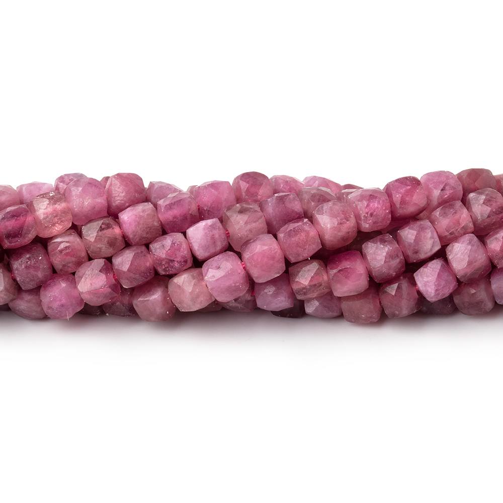 4mm Pink Tourmaline Micro Faceted Cube Beads 12 inch 80 pieces - Beadsofcambay.com