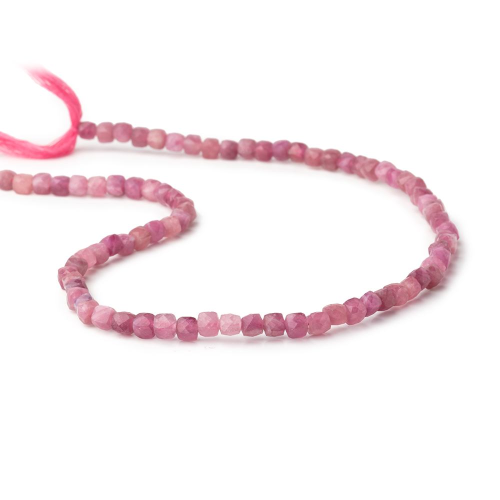 4mm Pink Tourmaline Micro Faceted Cube Beads 12 inch 80 pieces - Beadsofcambay.com
