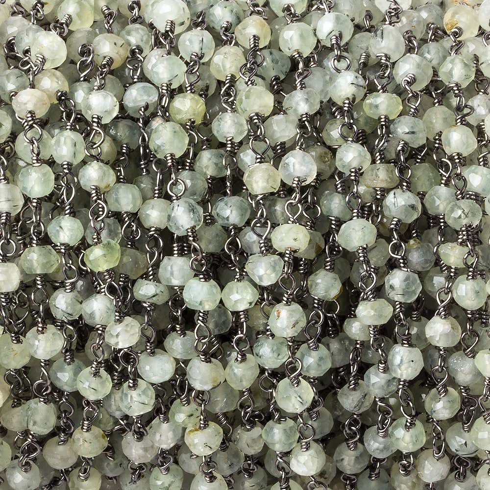 4mm Prehnite faceted rondelle Black Gold plated Chain by the foot 33 beads - Beadsofcambay.com