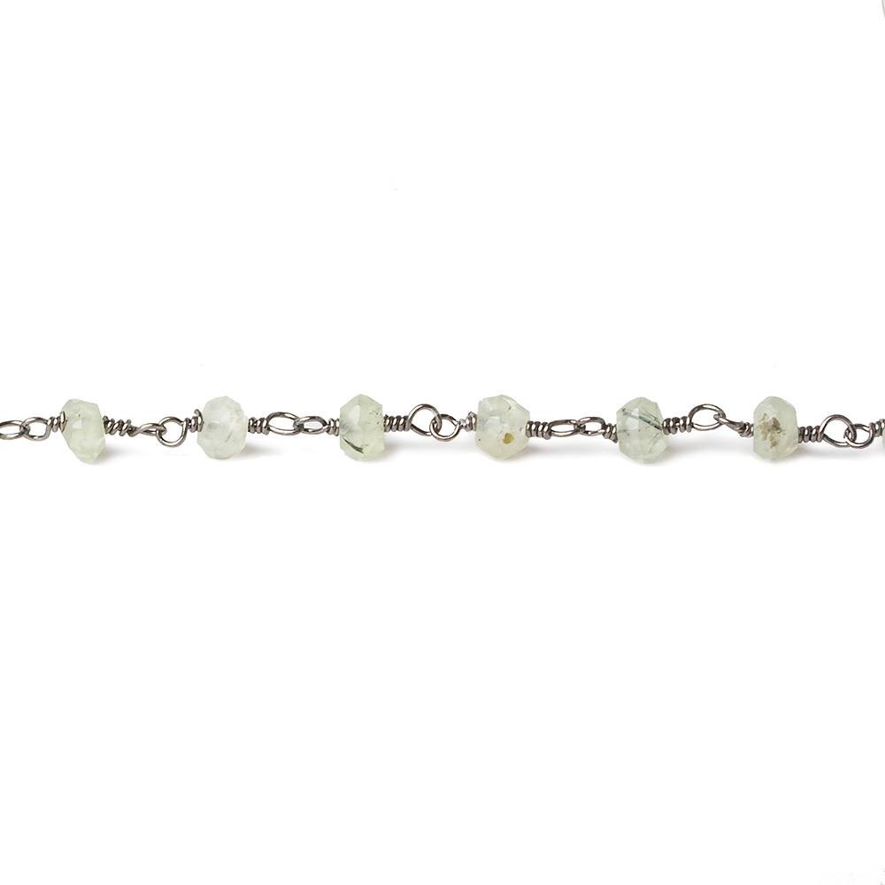 4mm Prehnite faceted rondelle Black Gold plated Chain by the foot 33 beads - Beadsofcambay.com